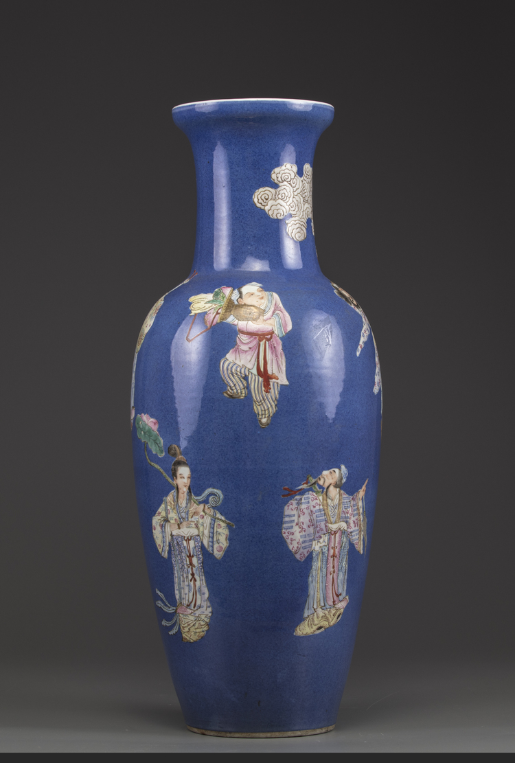 A Chinese powder-blue ground famille rose vase