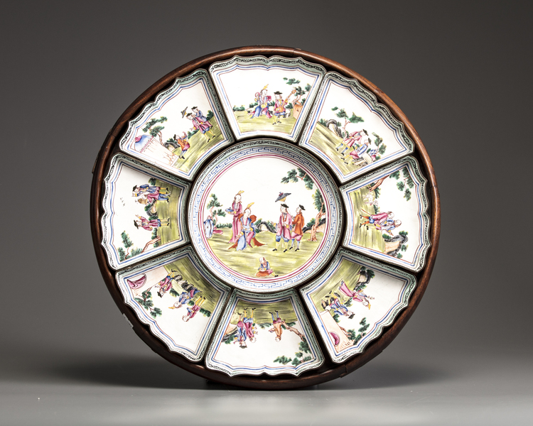 A Canton enamel sweetmeat set and tray