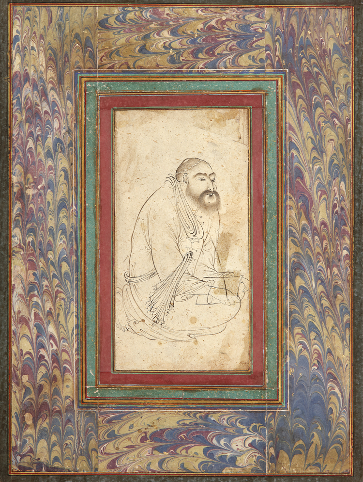 A DRAWING OF A DERVISH, STYLE OF REZA ‘ABBASI, QAJAR, 19TH CENTURY