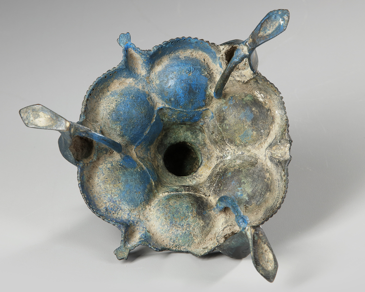 A KHORASAN SILVER INLAY LAMP STAND BASE , PERSIA, 12TH CENTURY