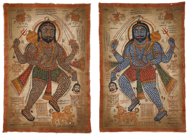A PAIR OF COSMIC PAINTINGS OF BHAIRAV, RAJASTHAN, NORTH INDIA, CIRCA 19TH CENTURY
