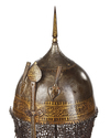 A SAVAFID GOLD-OVERLAID STEEL HELMET, PERSIA, 17TH CENTURY