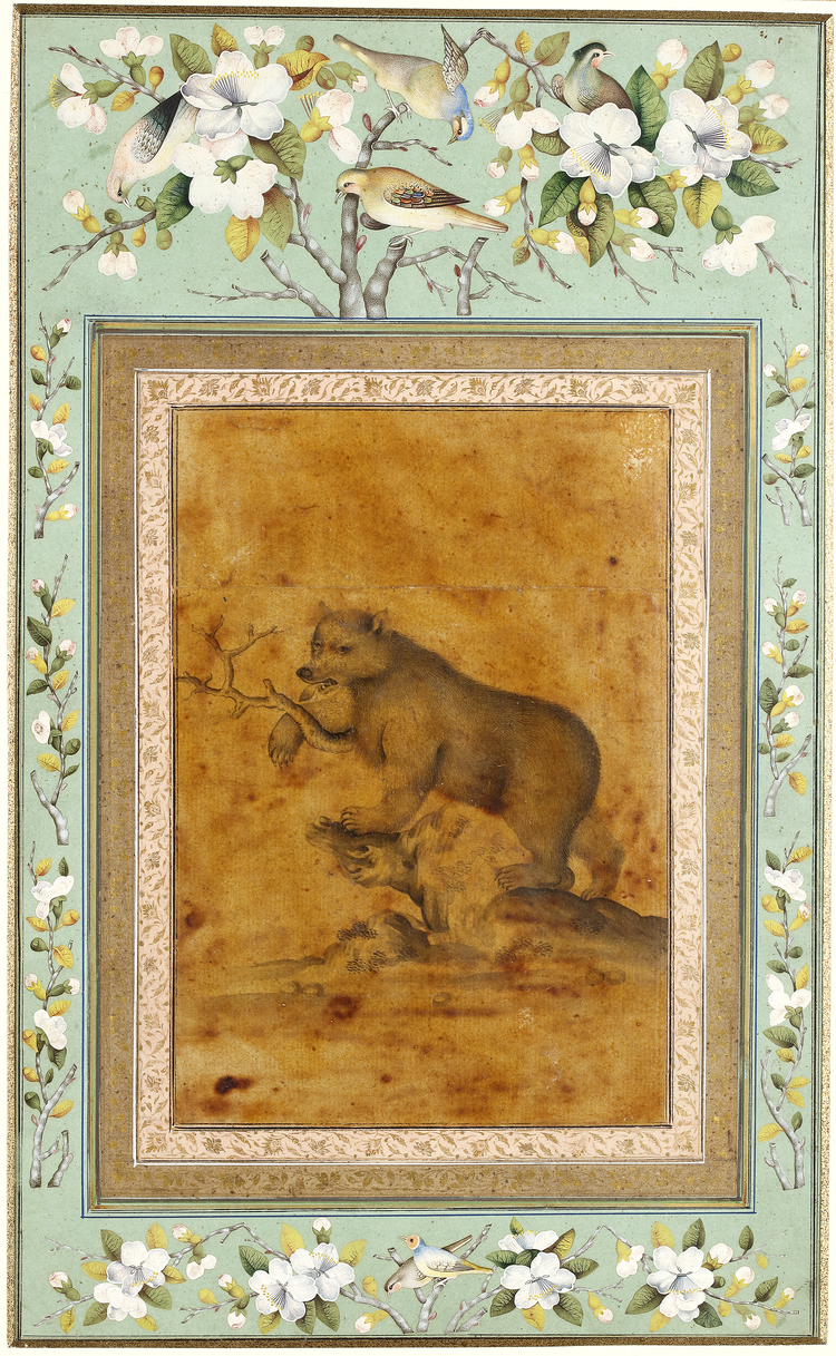A GRISAILLE PAINTING OF A BEAR,  ZAND OR QAJAR, PERSIA, LATE 18TH CENTURY