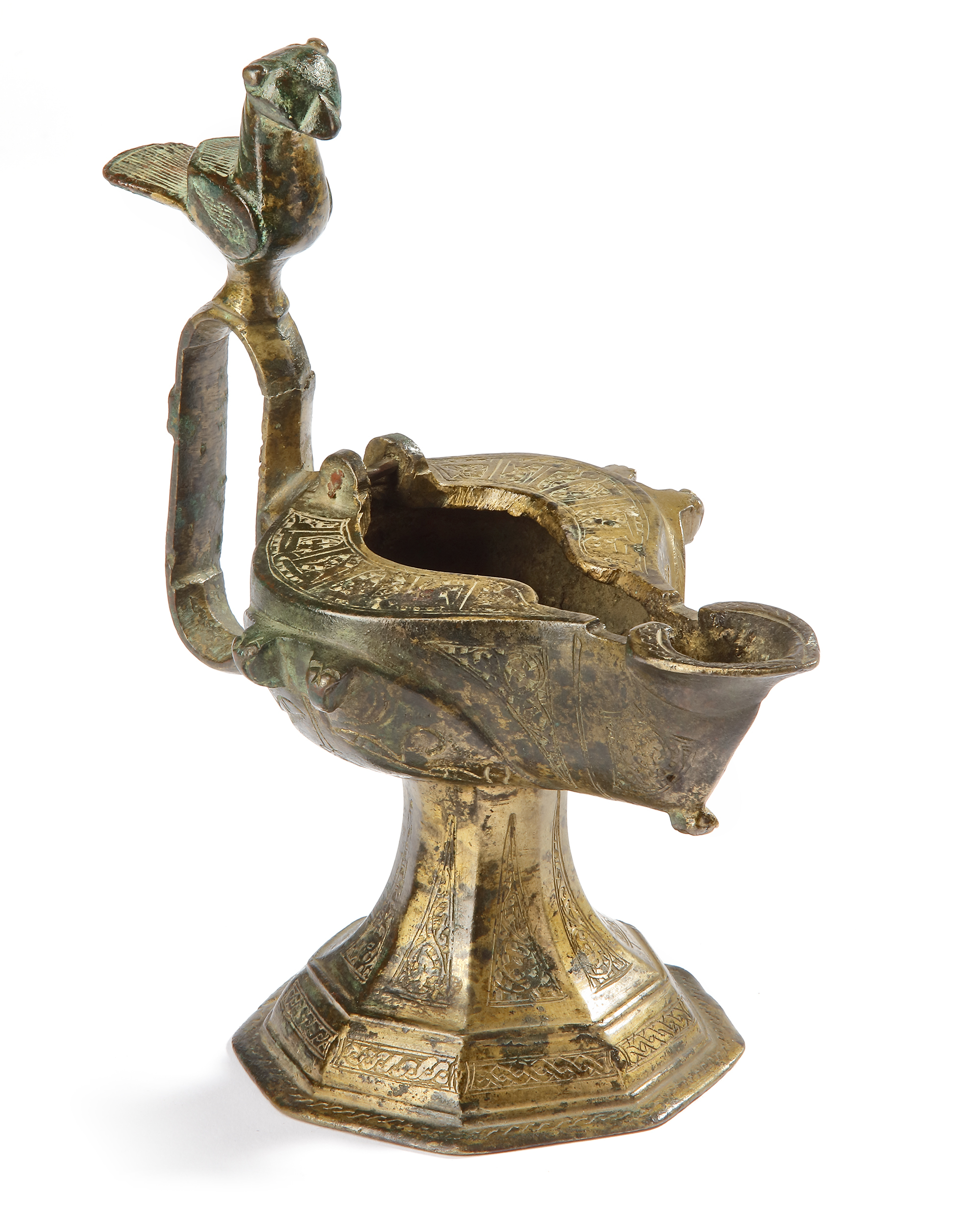 A SELJUK BRONZE OIL LAMP, CENTRAL ASIA, 12TH-13TH CENTURY