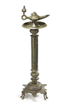 AN ISLAMIC OPENWORK OIL LAMP AND STAND, CENTRAL ASIA, 12TH-13TH CENTURY