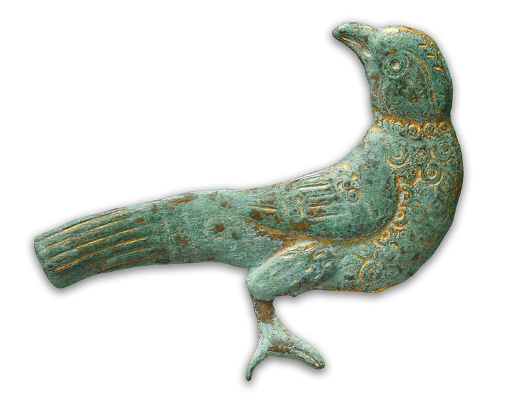 A SELJUK BRONZE GILDED BIRD, 12TH-13TH CENTURY