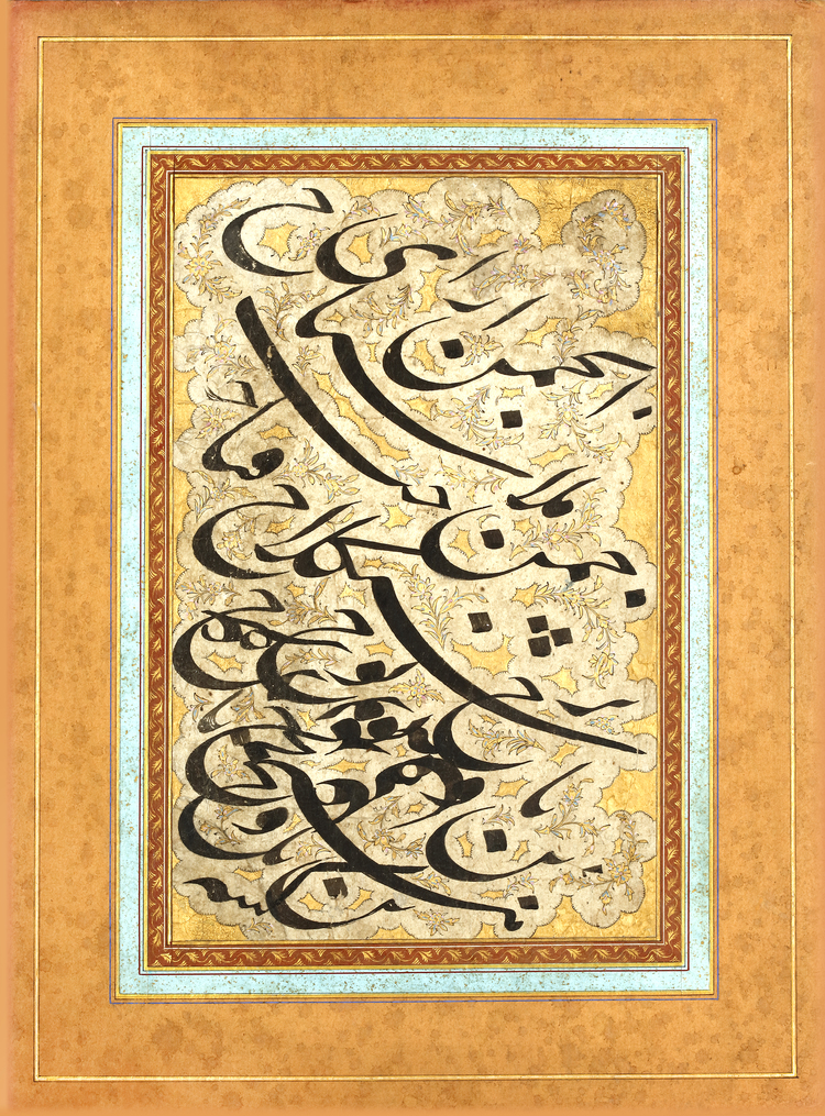 A LARGE MASHQ PANEL, SIGNED MUHAMMAD ALI SHIRAZI,  QAJAR,  PERSIA, 19TH CENTURY