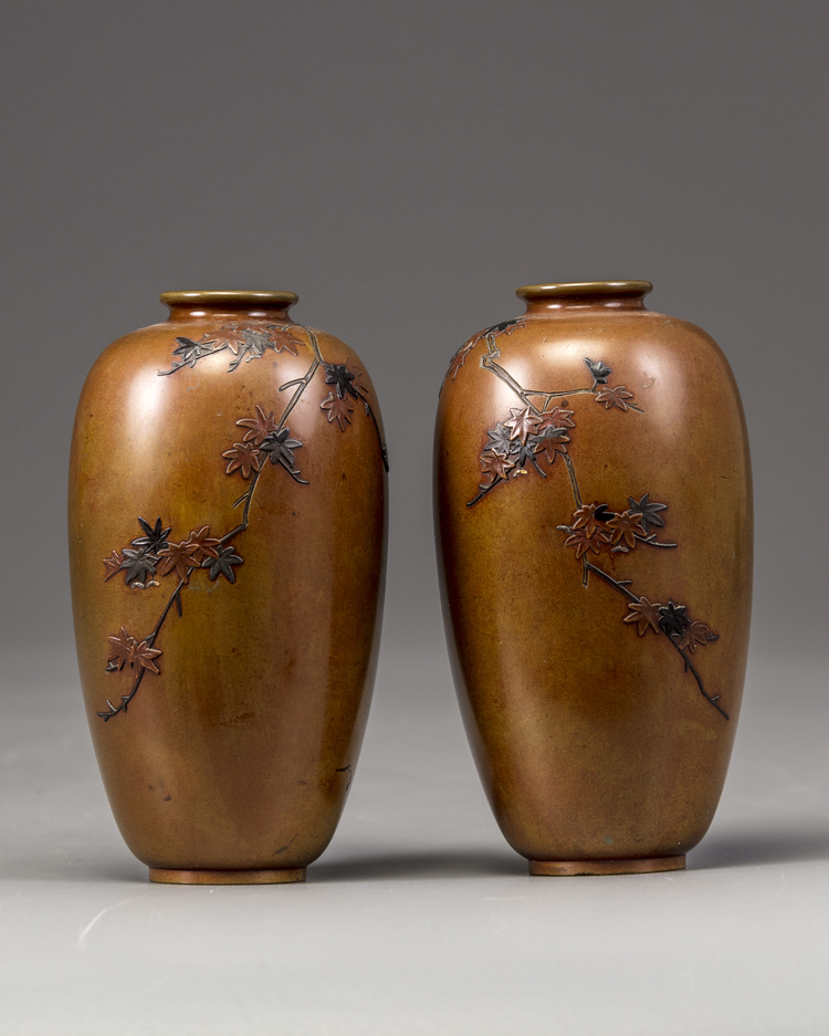 A pair of Japanese bronze vases