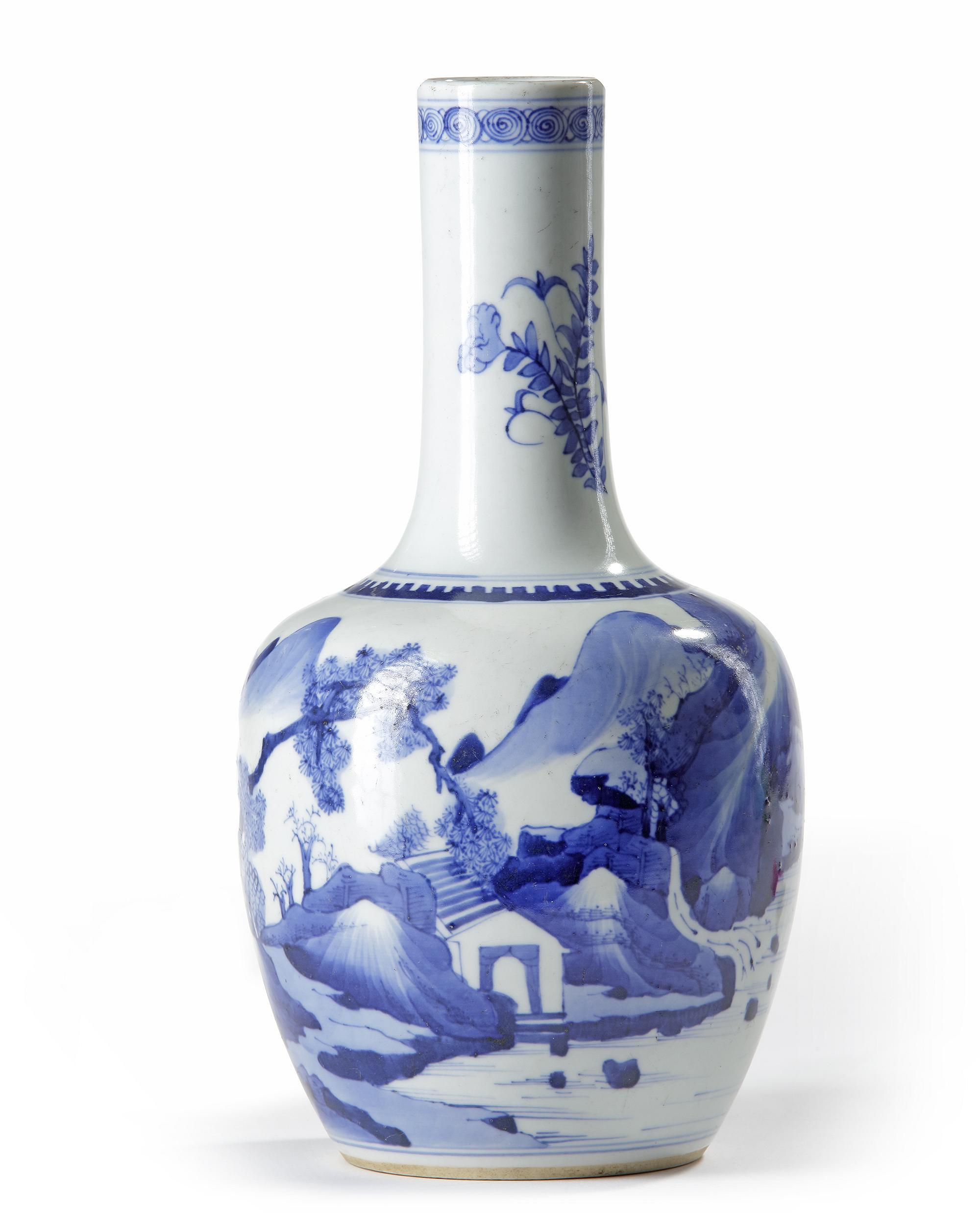 A CHINESE BLUE AND WHITE BOTTLE VASE, QING DYNASTY (16441911)