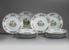A LOT OF FOURTEEN CHINESE FAMILLE ROSE PLATES, LATE 18TH CENTURY