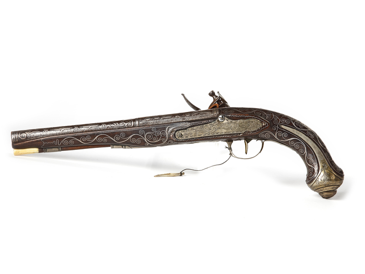 AN OTTOMAN SILVER-INLAID FLINTLOCK PISTOL, TURKEY, 19TH CENTURY