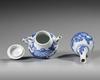 A SMALL CHINESE BLUE AND WHITE VASE AND TEAPOT WITH COVER, KANGXI PERIOD (1662-1722)