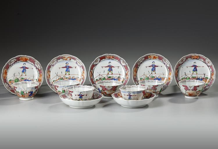 A SET OF SEVEN CHINESE CUPS AND SAUCERS MANDARIN, CA 1775
