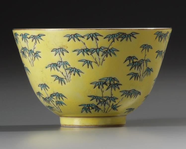 A CHINESE YELLOW-GROUND BAMBOO CUP