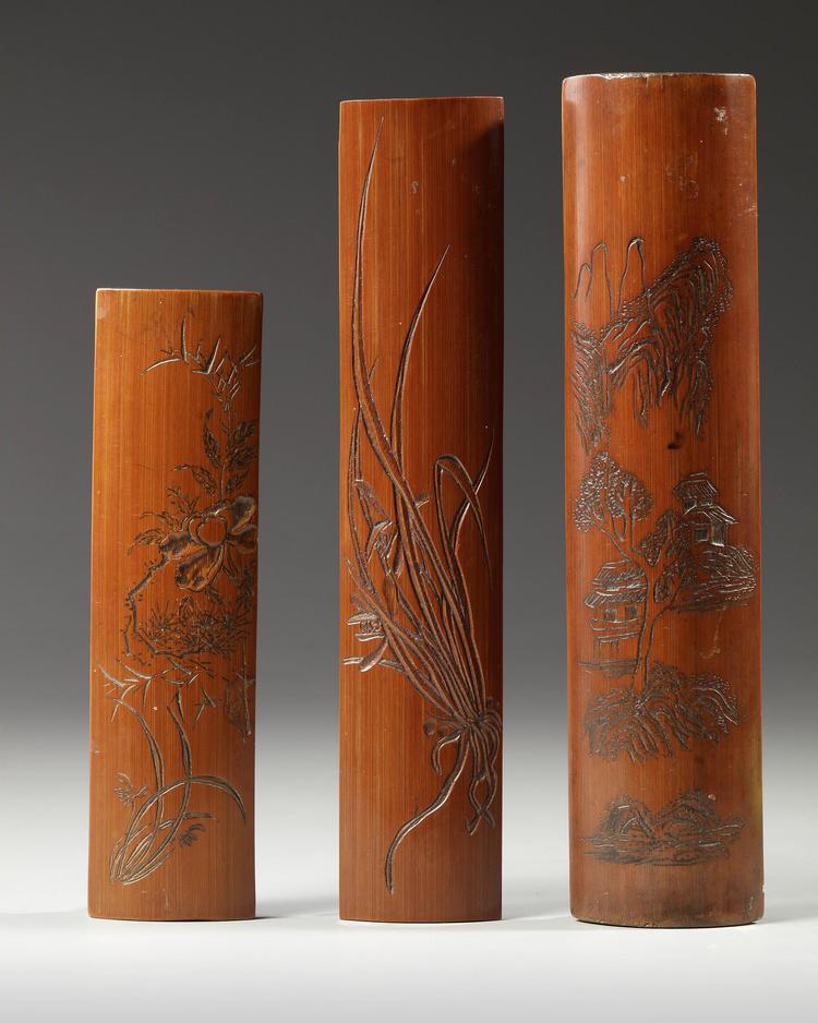 THREE CHINESE BAMBOO WRIST RESTS, 19TH-20TH CENTURY