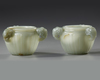 A PAIR OF CHINESE PALE CELADON JADE CENSERS, 19TH-20TH CENTURY