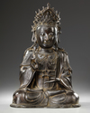 A LARGE CHINESE HEAVILY CAST BRONZE GUANYIN, MING DYNASTY (1368-1644) OR LATER