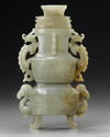 A CELADON JADE VASE WITH COVER, QING DYNASTY (1644-1911)