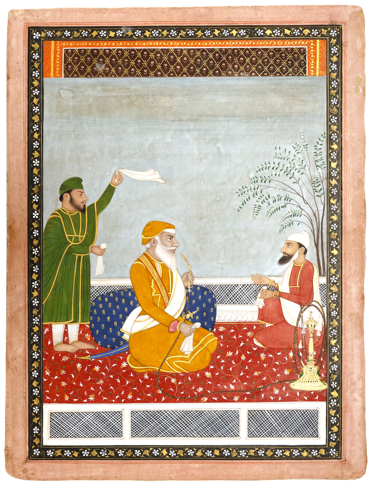 A PORTRAIT OF DEWAN MOKHAM CHAND SMOKING A HOOKAH, KANGRA, NORTH INDIA, 19TH CENTURY