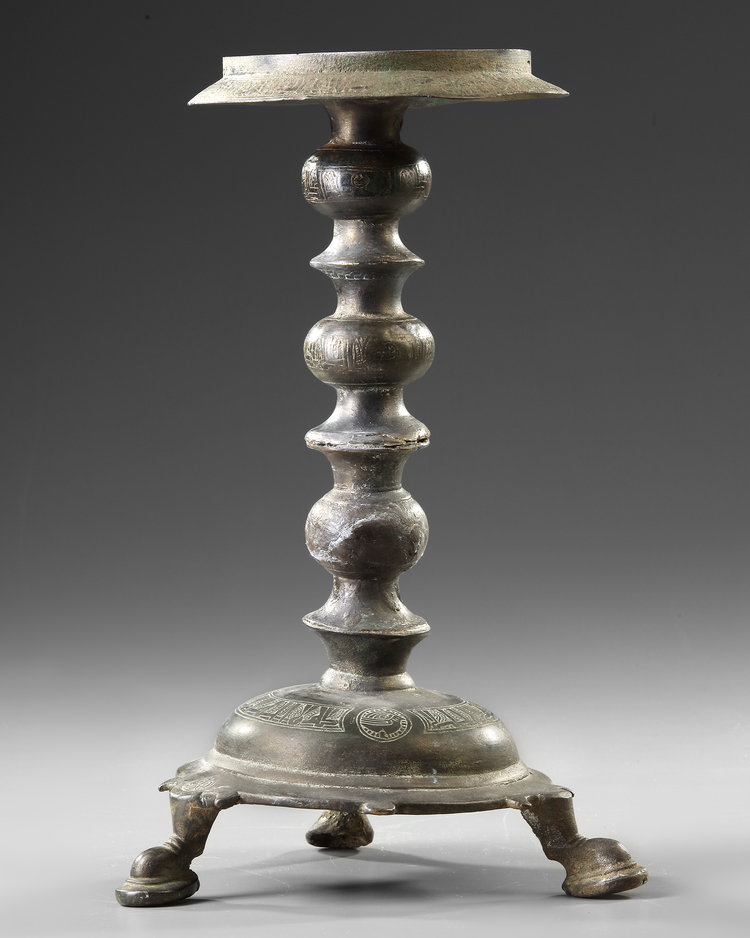 A KHORASAN COMPOSITE BRONZE LAMP STAND, PERSIA, 12TH CENTURY