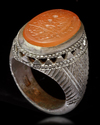 AN AGATE SEAL SILVER RING, 19TH CENTURY