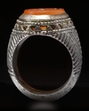 AN AGATE SEAL SILVER RING, 19TH CENTURY