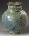 A KASHAN TURQUOISE GLAZED POTTERY STORAGE JAR, CENTRAL PERSIA, 12TH CENTURY