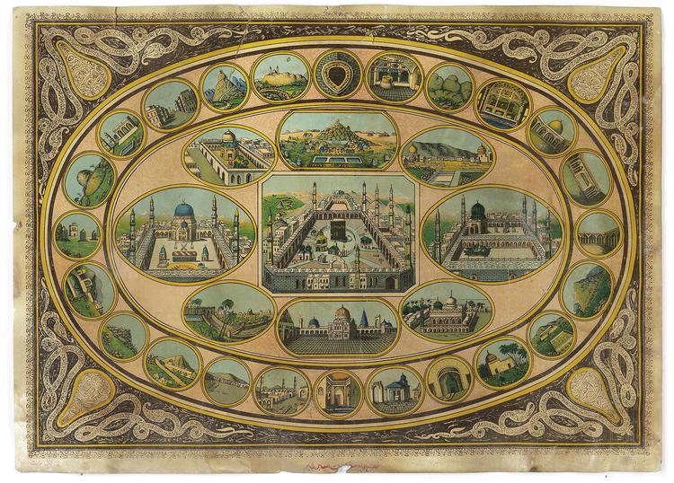 A HAJJ MAP OF MECCA, MEDINA WITH THEIR SITES, PROBABLY SOUTH INDIA