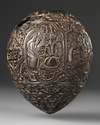 A QAJAR CARVED COCONUT HUQQA BASE, PERSIA, EARLY 19TH CENTURY