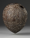 A QAJAR CARVED COCONUT HUQQA BASE, PERSIA, EARLY 19TH CENTURY