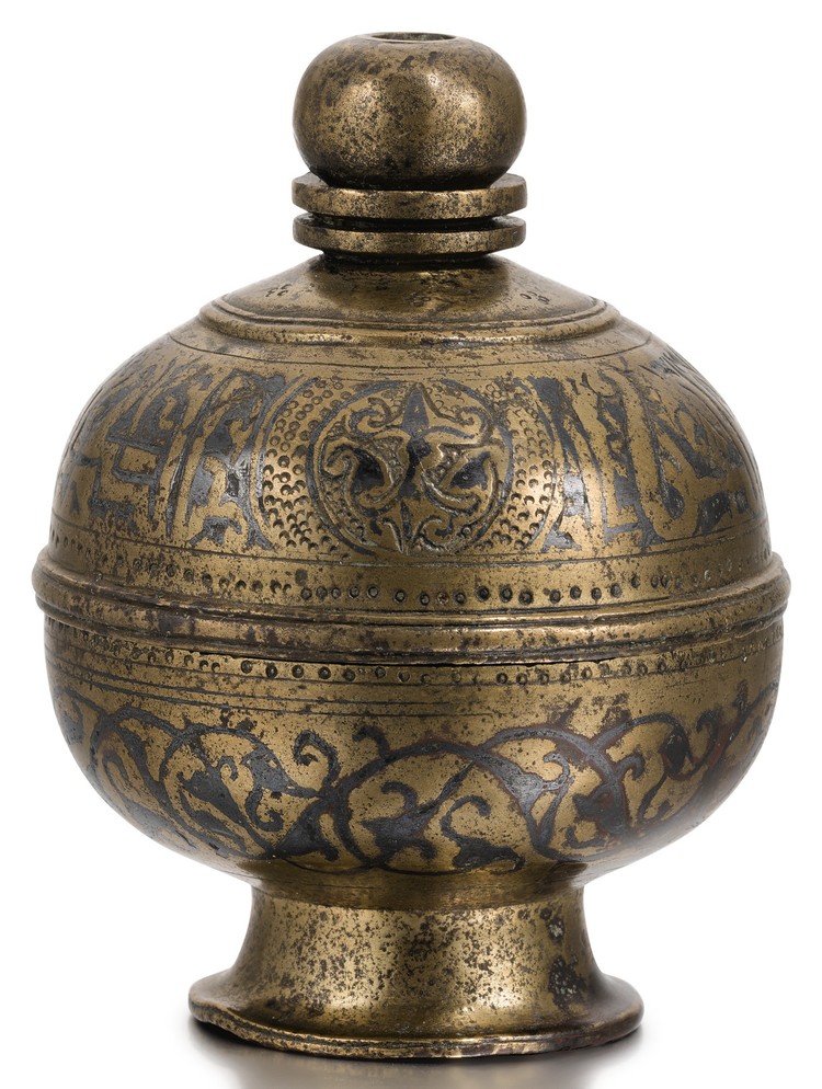 A NIELLOED CAST BRONZE INCENSE BURNER, KHURASAN, PERSIA, 11TH-12TH CENTURY