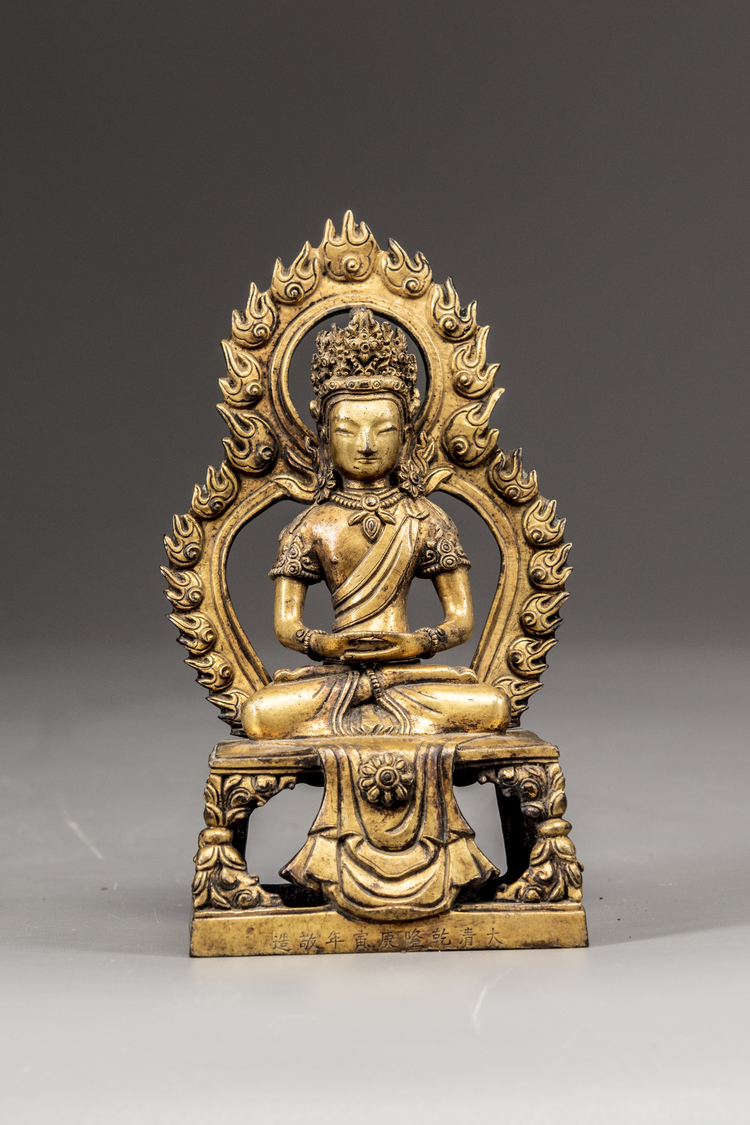A Chinese gilt bronze seated figure of Amitayus