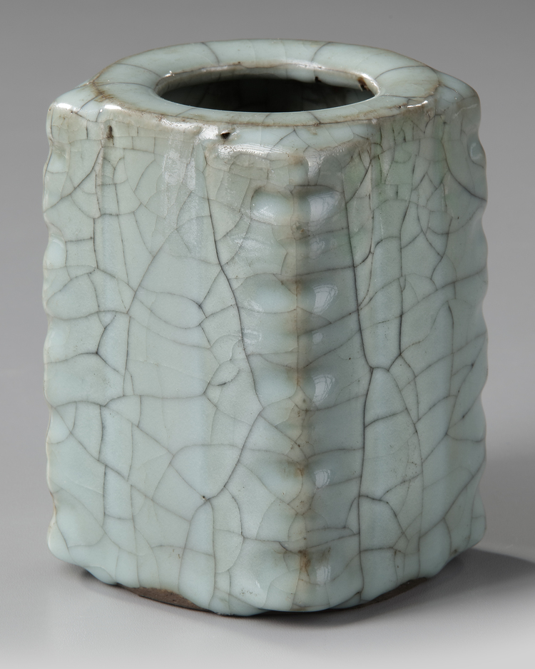 A CHINESE CELADON-GLAZED SQUARE-SECTION VASE, CONG, SONG DYNASTY (960-1279)