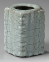 A CHINESE CELADON-GLAZED SQUARE-SECTION VASE, CONG, SONG DYNASTY (960-1279)