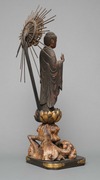 A JAPANESE GILDED WOODEN BUDDHA AMIDA, EDO PERIOD (1600-1868)