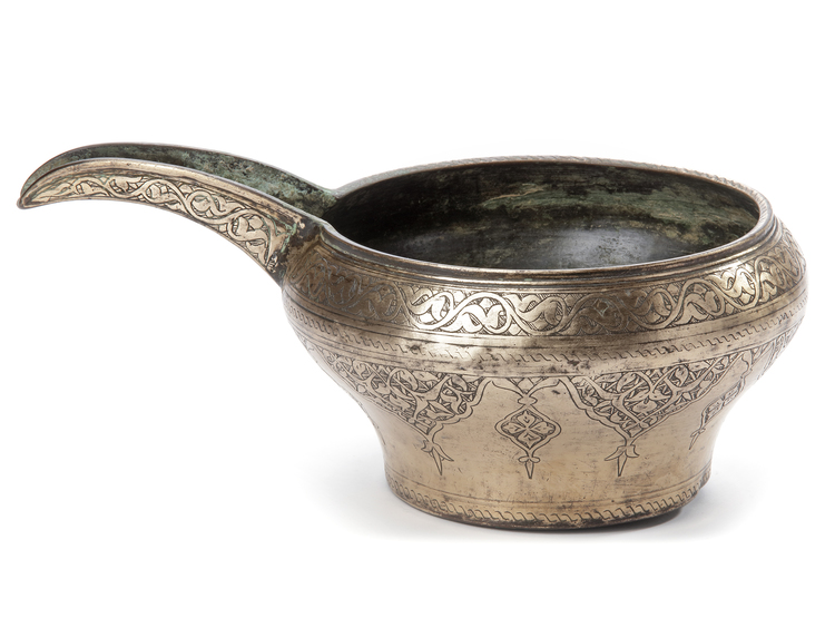 A SAFAVID TINNED COPPER SPOUTED POURING BOWL, PERSIA, 17TH CENTURY