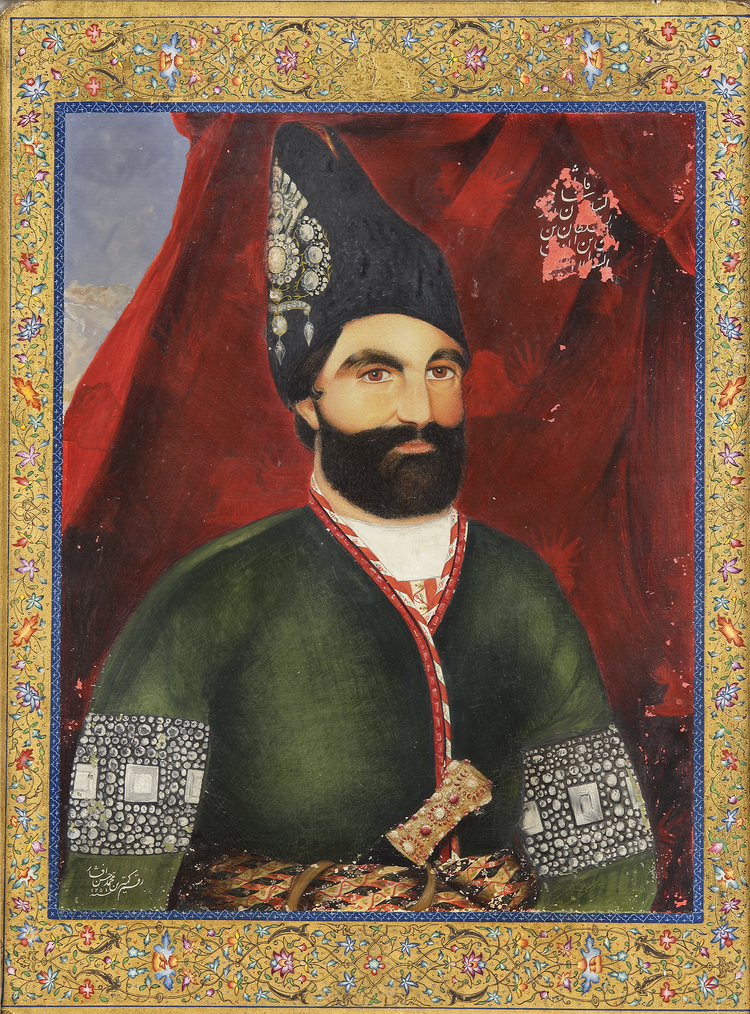 A PORTRAIT OF MUHAMMAD SHAH QAJAR BY MUHAMMAD HASAN AFSHAR, DATED 1251 AH/1835 AD