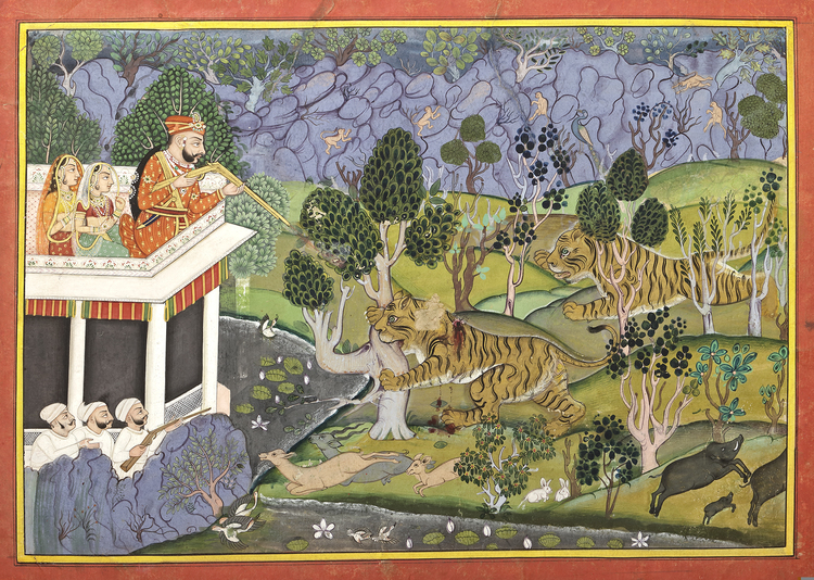 MAHARAJA RAM SINGH OF KOTAH HUNTING TIGERS, KOTAH NORTH INDIA, RAJASTHAN, LATE 19TH CENTURY