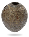 A QAJAR CARVED COCONUT HUQQA BASE, PERSIA, EARLY 19TH CENTURY