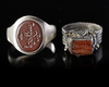 TWO AGATE SILVER RINGS