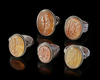 FIVE AGATE SILVER RINGS