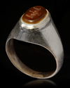 AN AGATE SEAL SILVER RING