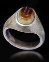 AN AGATE SEAL SILVER RING