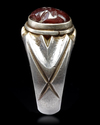 AN AGATE SEAL SILVER RING, 12TH CENTURY