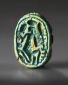 A GROUP OF EGYPTIAN GLAZED COMPOSITION SCARAB SEALS WITH HIEROGLYPHIC MOTIF, MIDDLE TO LATE KINGDOM, CIRCA 2133-525 B.C.