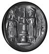 A SASSANIAN LARGE AGATE DOMED SEAL WITH TWO FIGURES AND ALTAR, CIRCA 5TH-7TH CENTURY A.D.