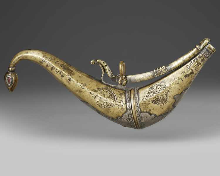 A MUGHAL GUNPOWDER FLASK, MUGHAL INDIA, 19TH CENTURY
