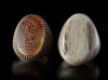 TWO AGATE AND JADE SILVER RINGS, 19TH - 20TH CENTURY