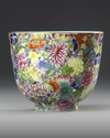 A CHINESE FAMILLE-ROSE 'MILLE-FLEURS' CUP, 19TH-20TH CENTURY