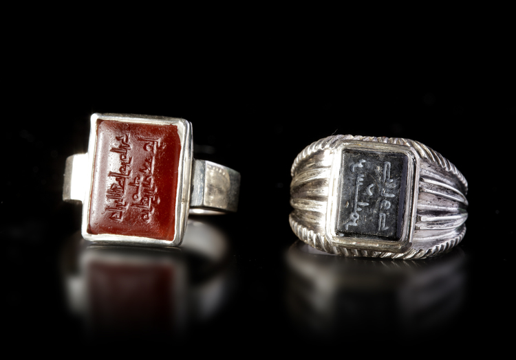 TWO AGATE SILVER RINGS